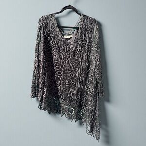 Soulmates Black Silk Lace Detail Asymmetrical Top - Hand Crocheted